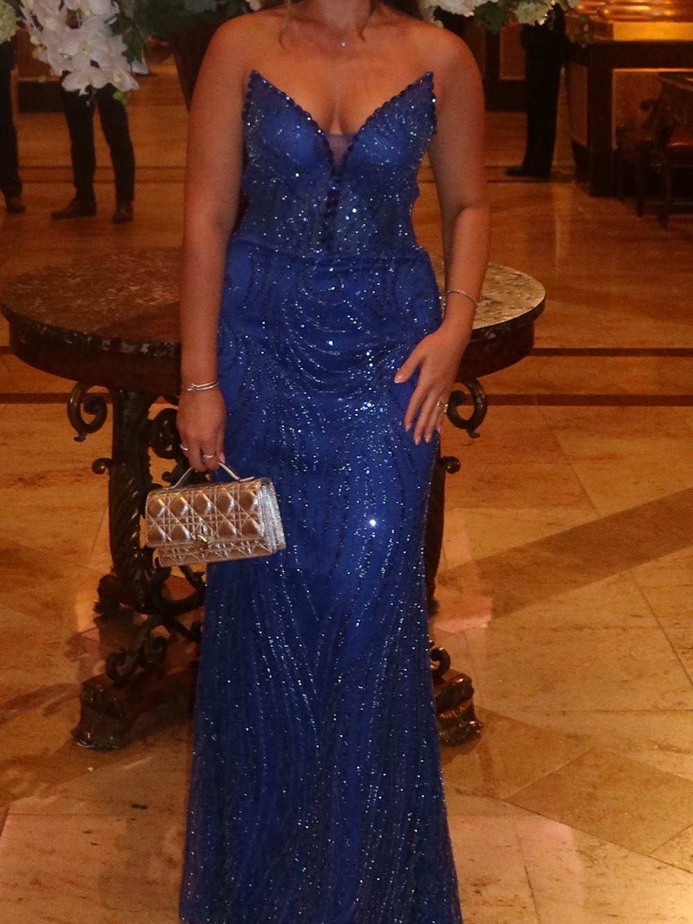 Strapless Royal Blue Sequin Evening Gown